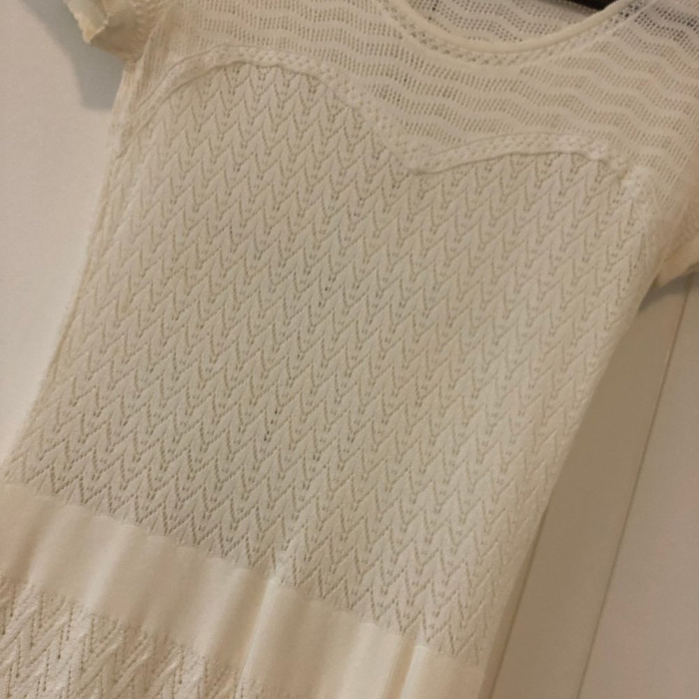 BCBG Maxazria off white knit knee length dress